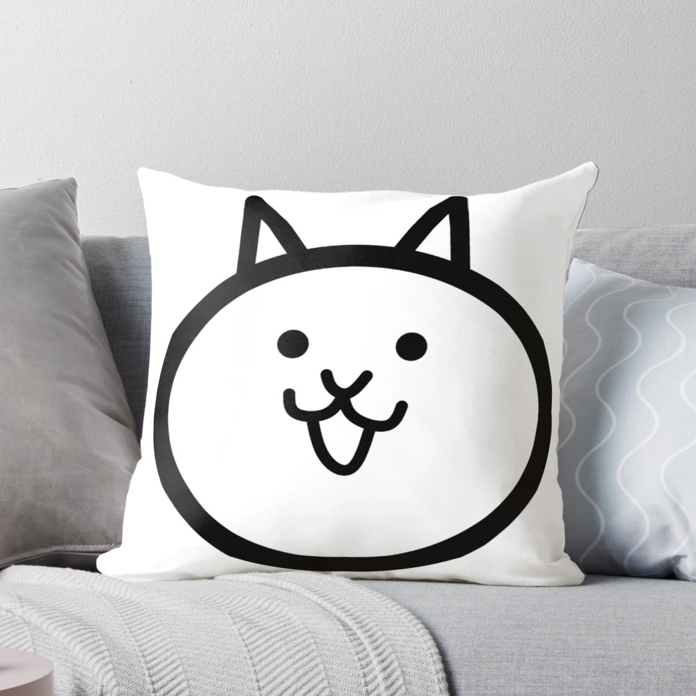 Plush battle cat pillow with black outline design