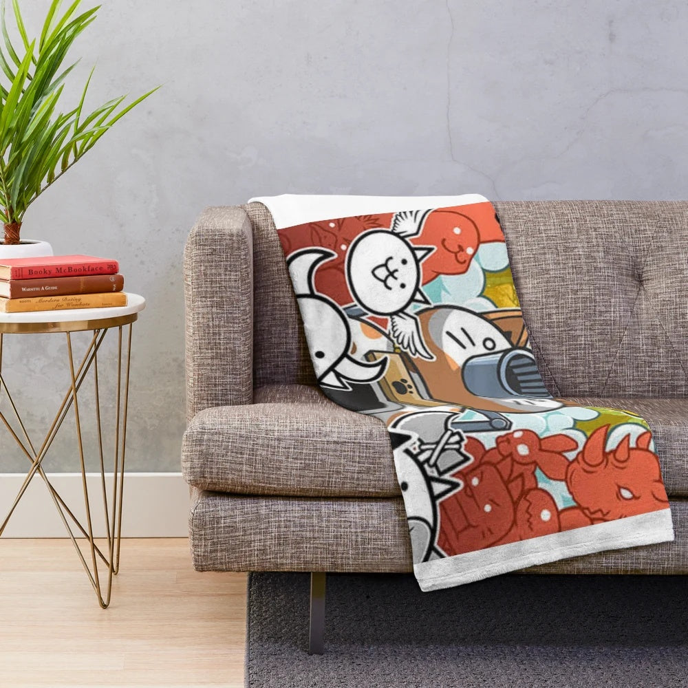 Battle Cats Plush Blanket - Soft and Cuddly Cat-Themed Plush Throw Blanket