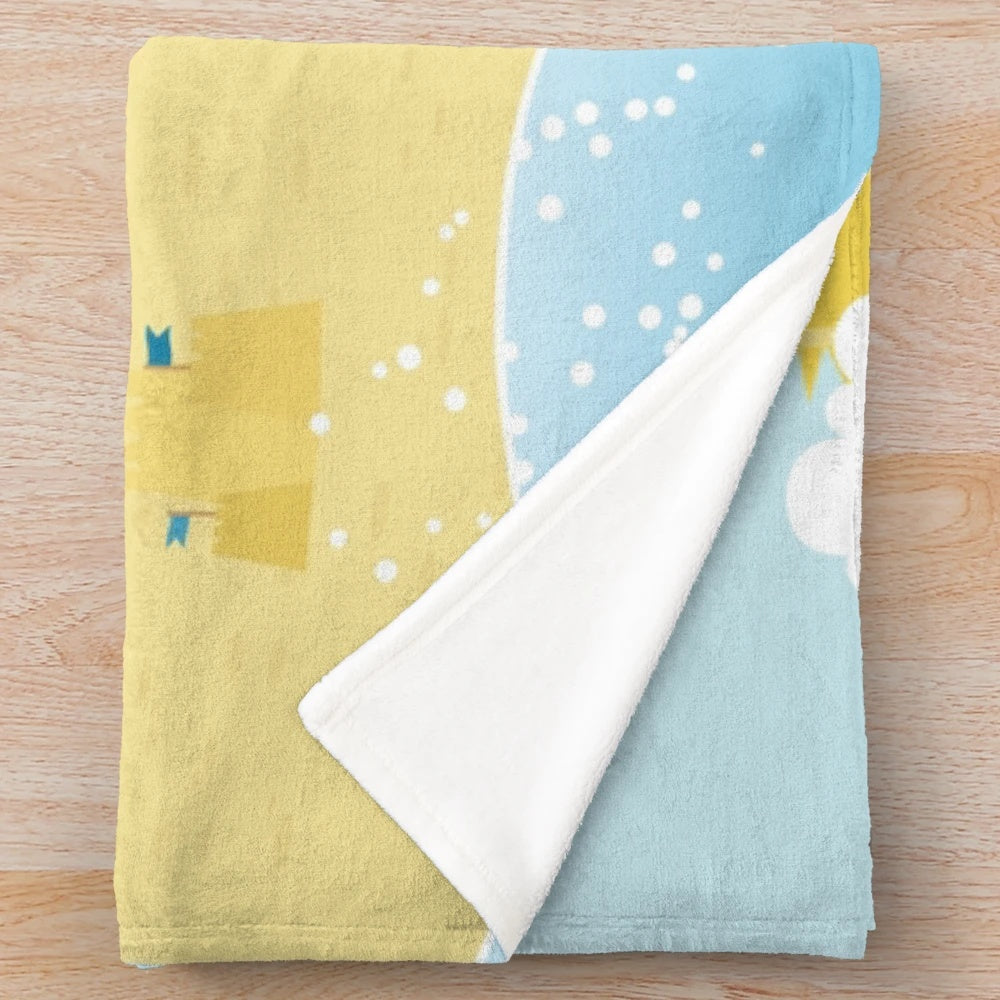 Plush blanket featuring a serene beach hut scene