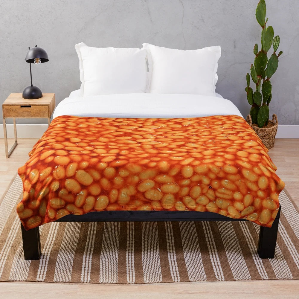Plush blanket with a fun beans in things pattern