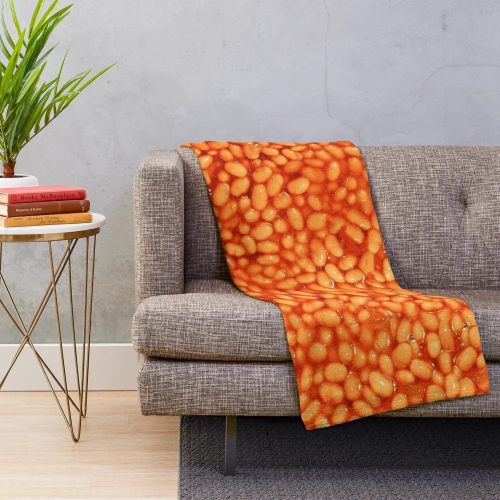 Plush blanket with a fun beans in things pattern
