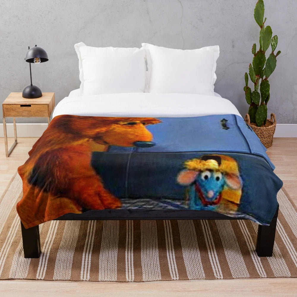 Soft and cuddly plush blanket featuring characters from the classic 90s children's show Bear in the Big Blue House