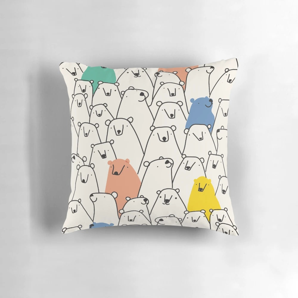 Soft, plush pillow featuring a charming bear pattern design, perfect for adding a touch of nature-inspired style to any room.