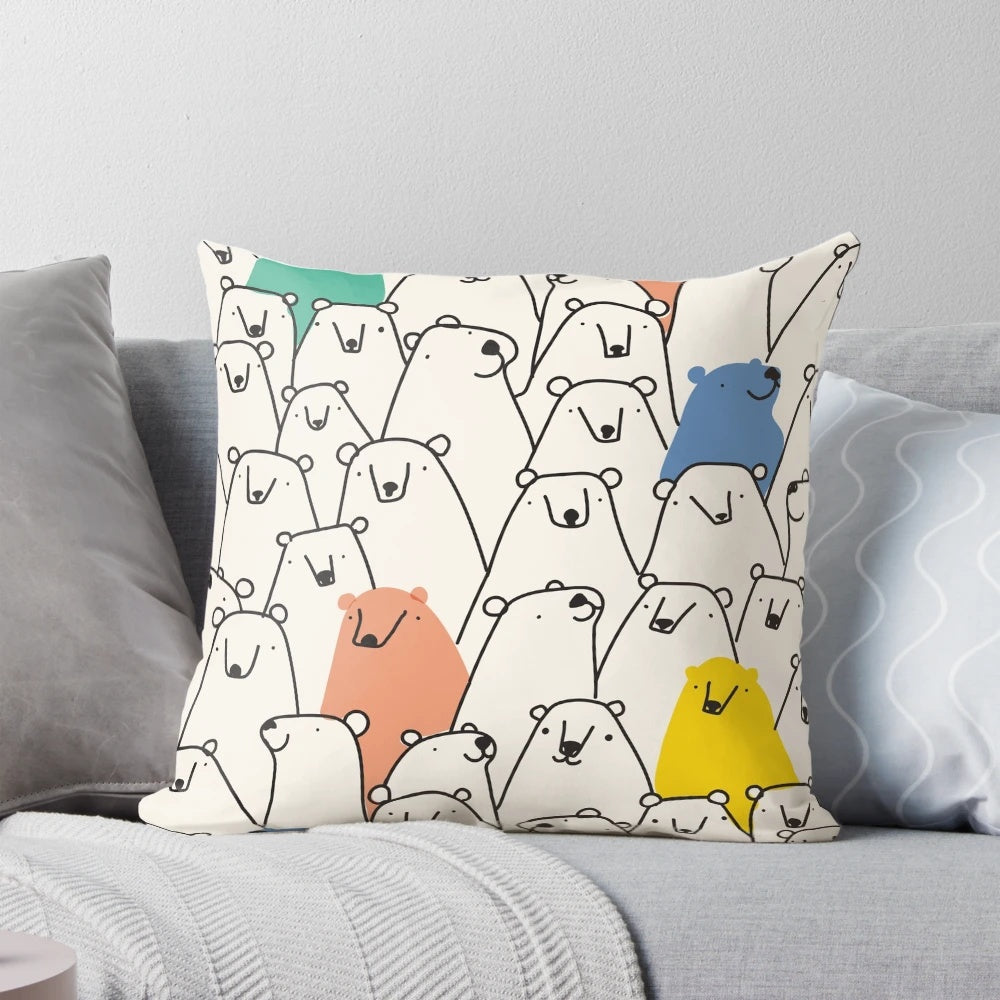 Soft, plush pillow featuring a charming bear pattern design, perfect for adding a touch of nature-inspired style to any room.