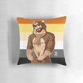 A colorful pillow featuring a cute teddy bear design with the Pride flag, representing bear pride and LGBTQ+ community.