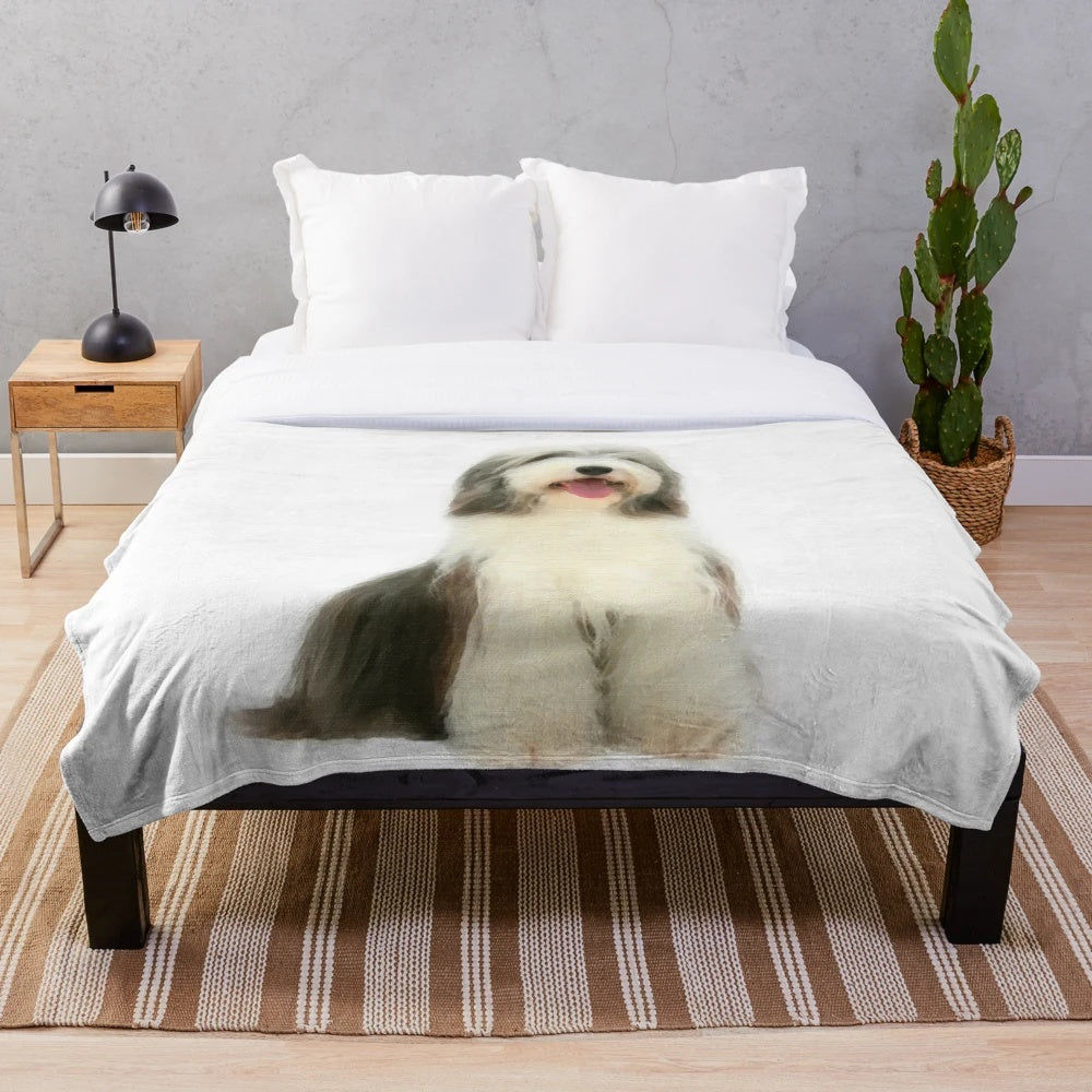 Soft and cuddly bearded collie dog plush blanket