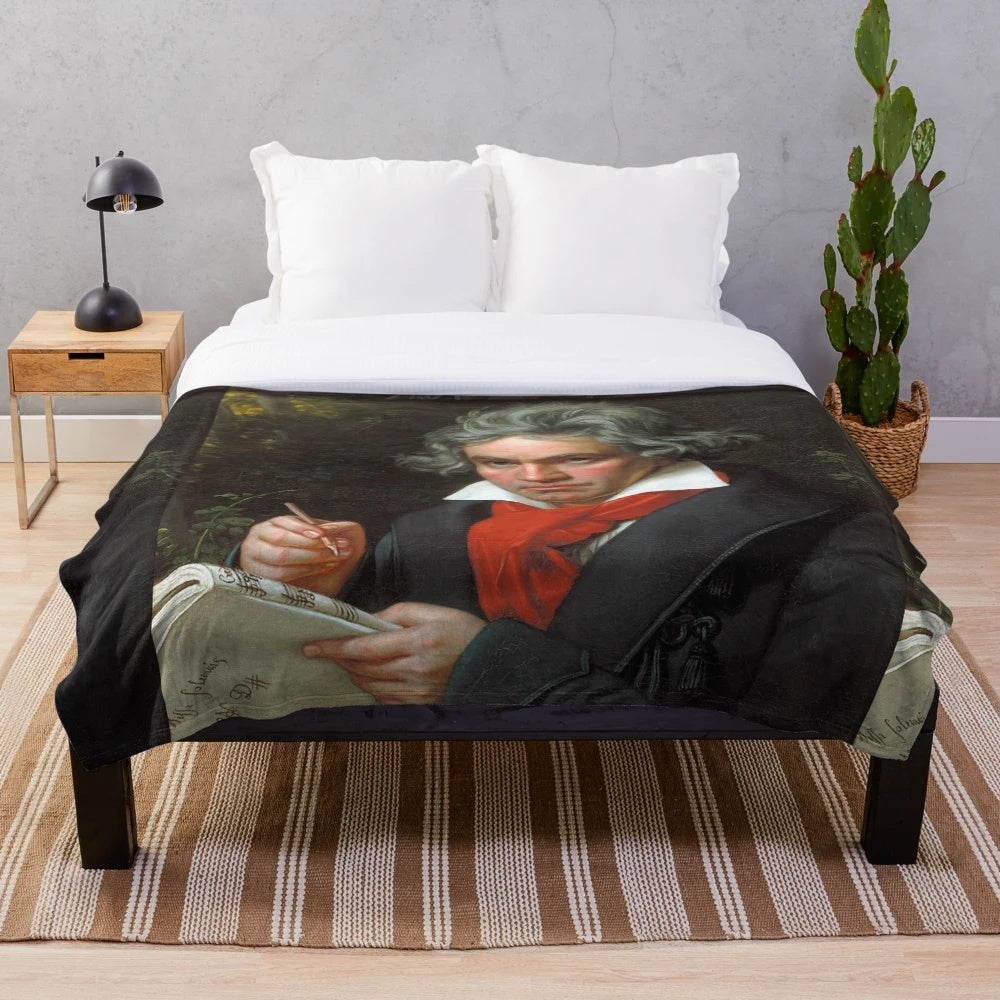 Plush blanket featuring the portrait of the renowned German composer Ludwig van Beethoven
