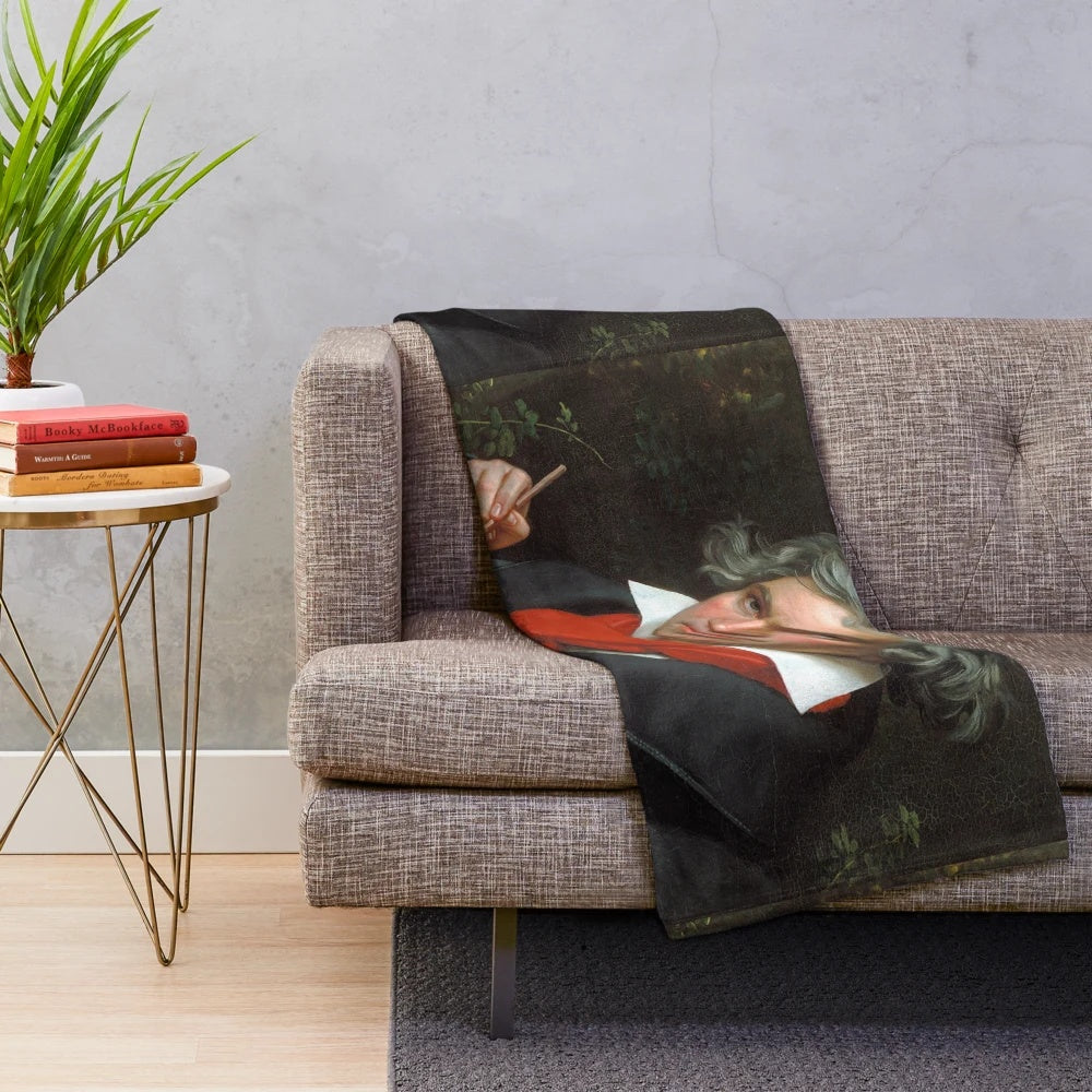 Plush blanket featuring the portrait of the renowned German composer Ludwig van Beethoven