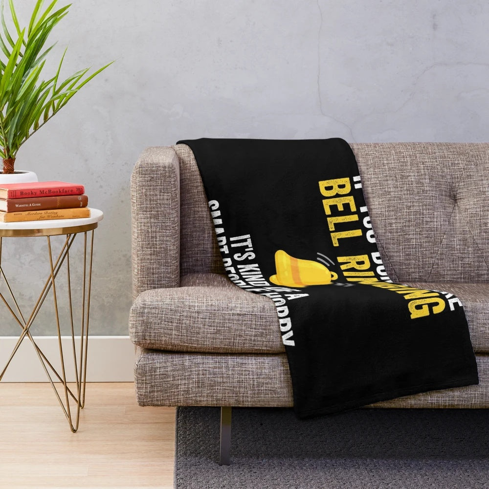 Bell ringing plush blanket with a humorous design for bell ringer hobbyists