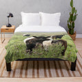 Belted Galloway cows plush blanket featuring a rustic farm animal design