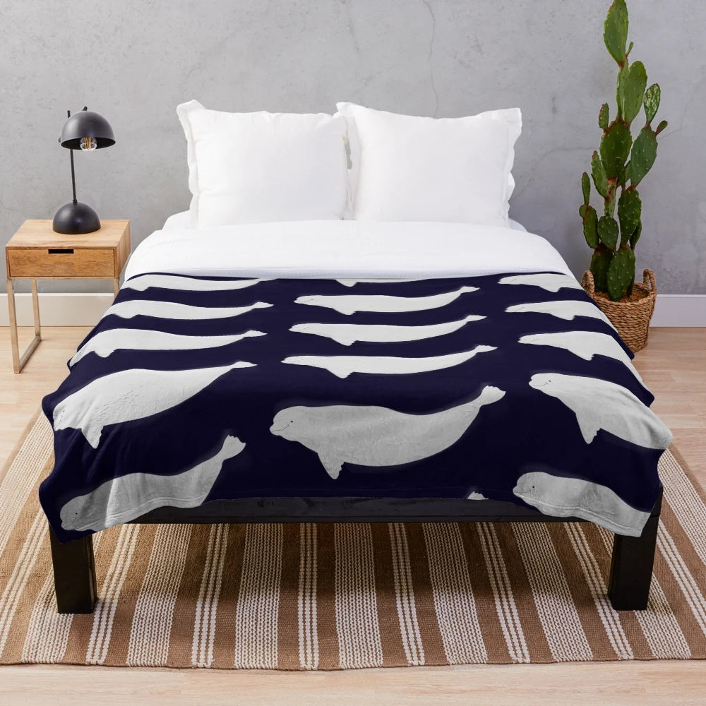 Beluga plush blanket with marine life design