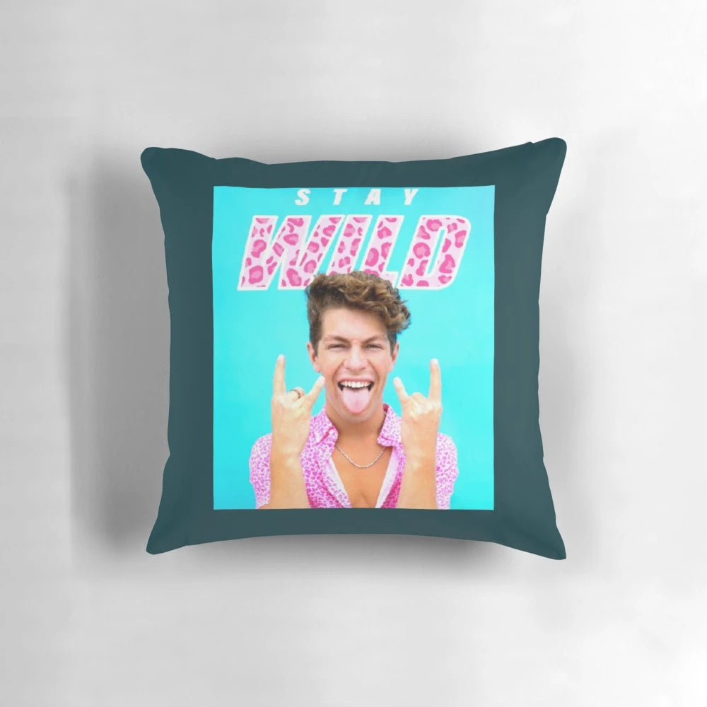 Soft, fluffy decorative pillow featuring the "Stay Wild" design by Ben Azelart, perfect for adding a nature-inspired touch to any room.