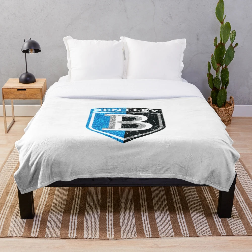 Bentley University Falcons logo on a plush college blanket