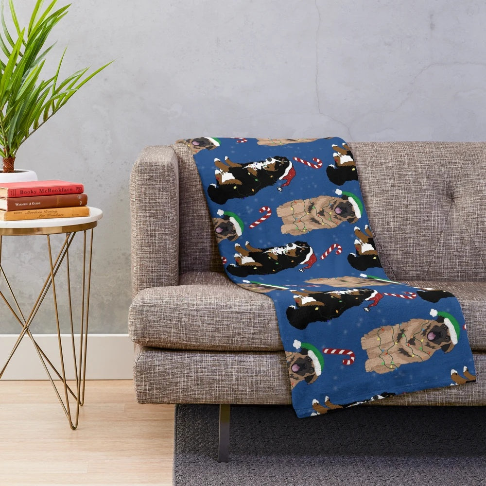 Soft, blue plush blanket featuring a Bernese mountain dog
