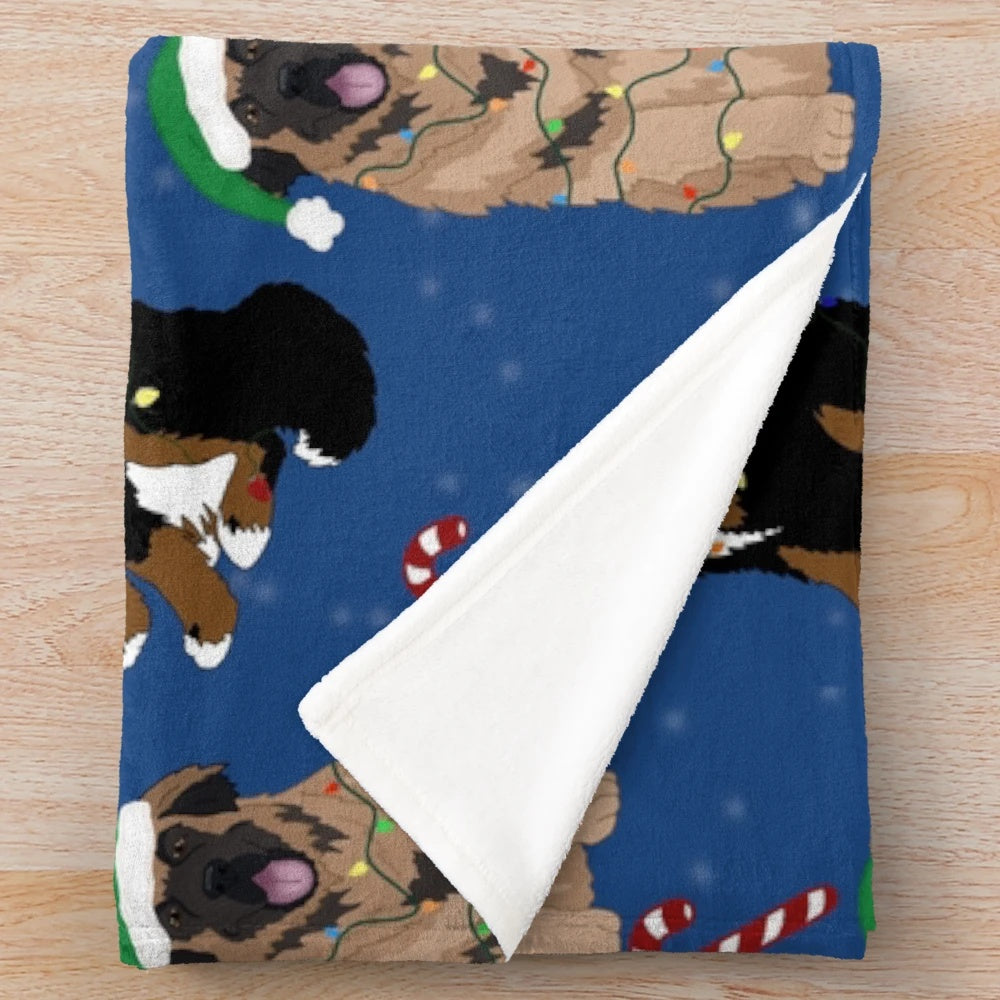 Soft, blue plush blanket featuring a Bernese mountain dog