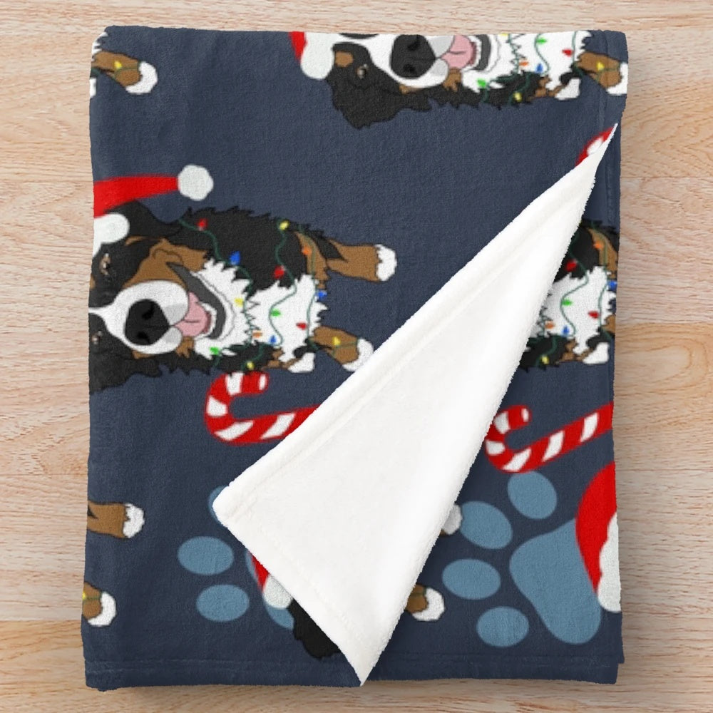 Soft and plush Bernese Mountain Dog Christmas blanket
