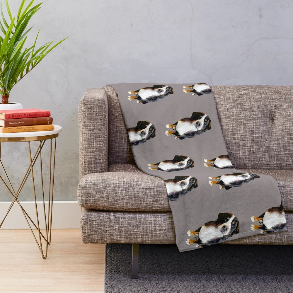 Bernese Mountain Dog Plush Blanket with Cute Head Tilt Design