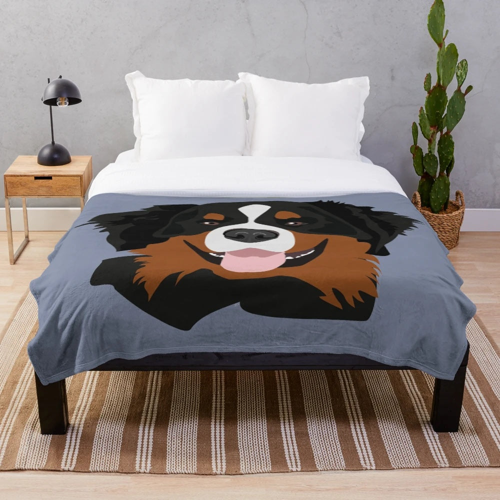 Bernese Mountain Dog Plush Blanket with Cartoon Dog Design