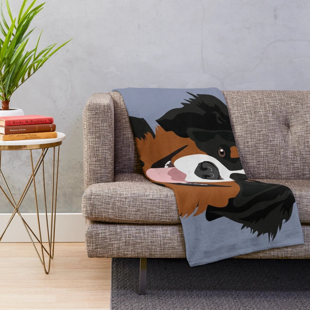 Bernese Mountain Dog Plush Blanket with Cartoon Dog Design