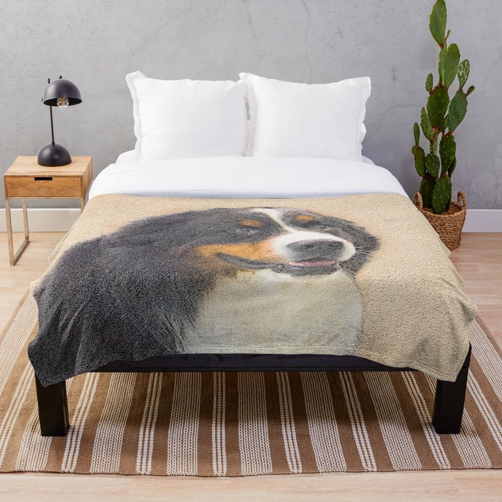 Bernese Mountain Dog Plush Blanket with Soft, Cozy Fabric
