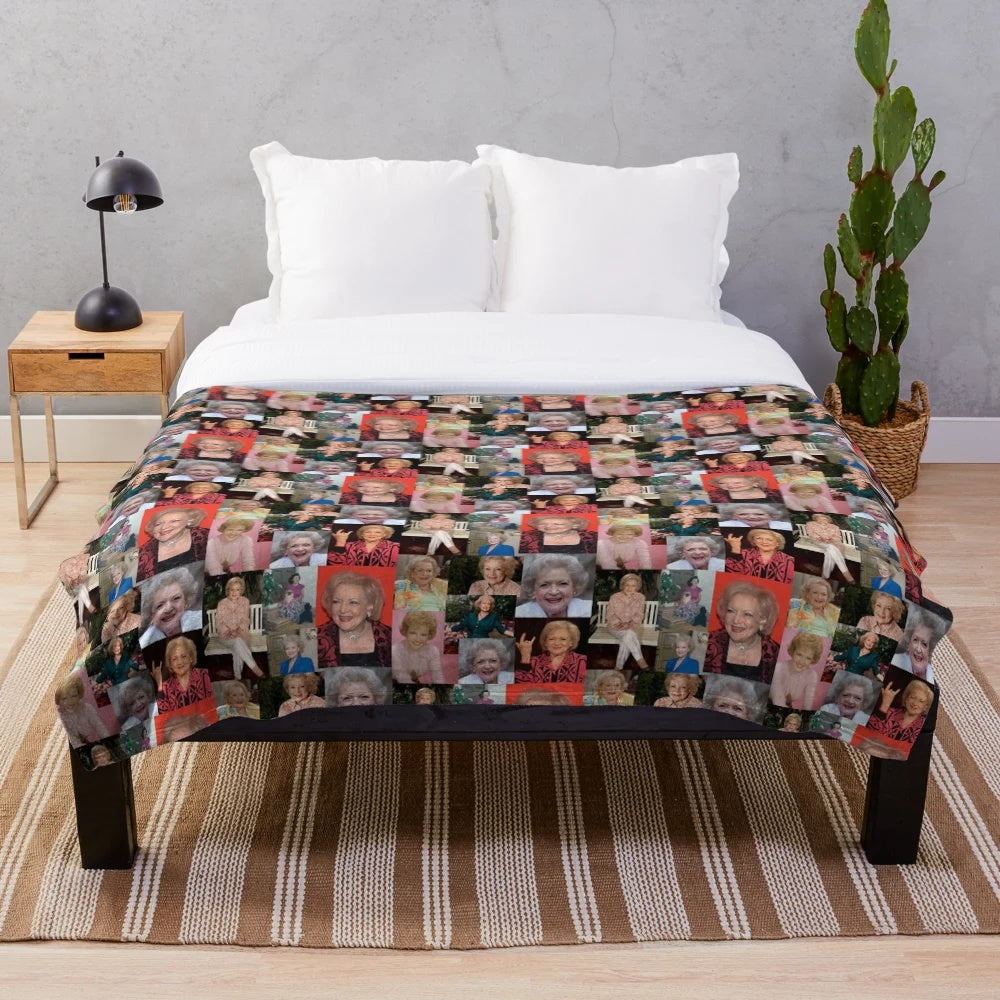 Betty White inspired plush blanket with golden girl design
