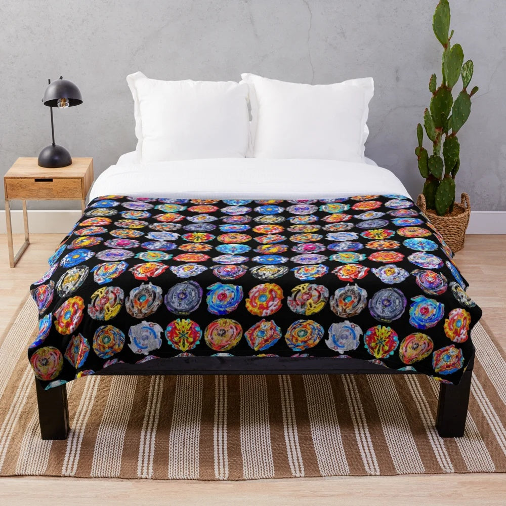 Beyblade-themed plush blanket for Beyblade fans