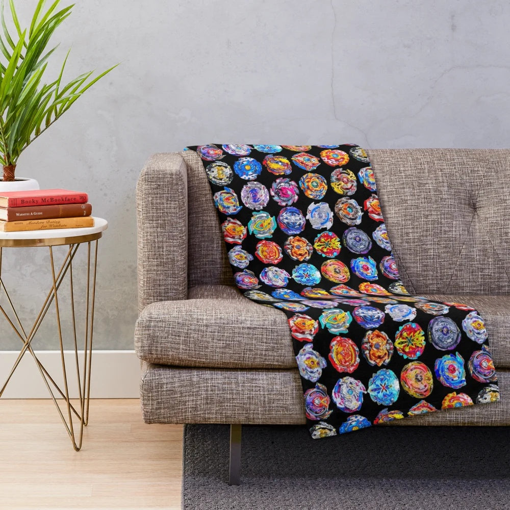 Beyblade-themed plush blanket for Beyblade fans