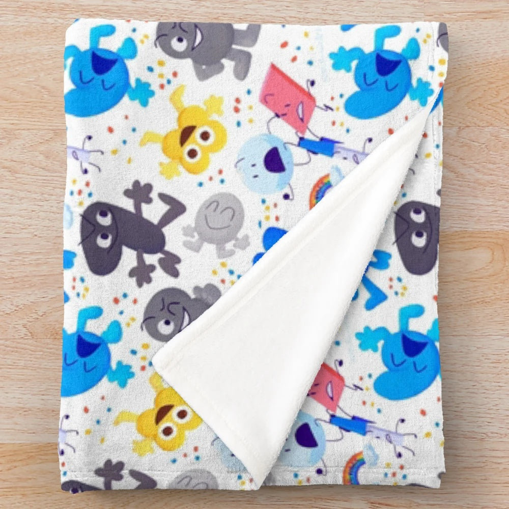 BFDI-inspired plush blanket featuring characters and scenes from the show