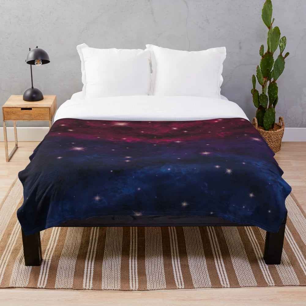 Bi Nebula Plush Blanket featuring a colorful galaxy design in the colors of the bisexual pride flag