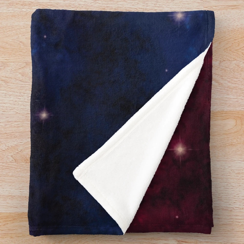 Bi Nebula Plush Blanket featuring a colorful galaxy design in the colors of the bisexual pride flag