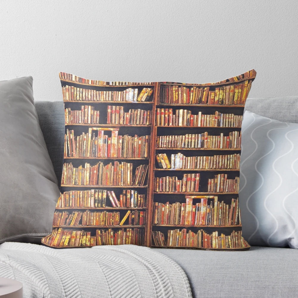 Soft, decorative pillow featuring a stack of books design for book lovers and bibliophiles