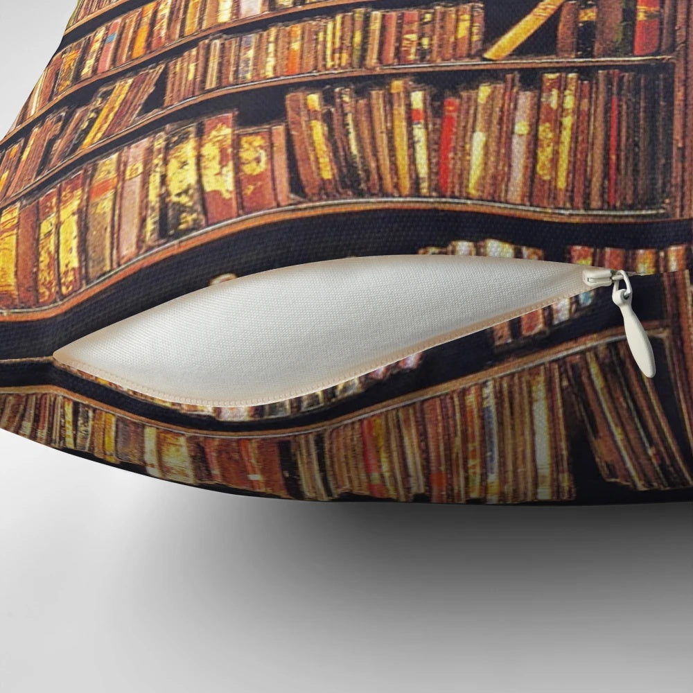 Soft, decorative pillow featuring a stack of books design for book lovers and bibliophiles