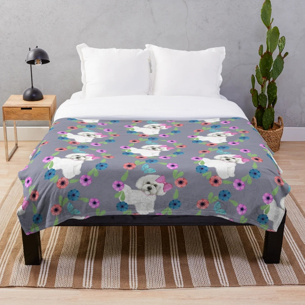 Bichon Frise and Butterfly Plush Blanket