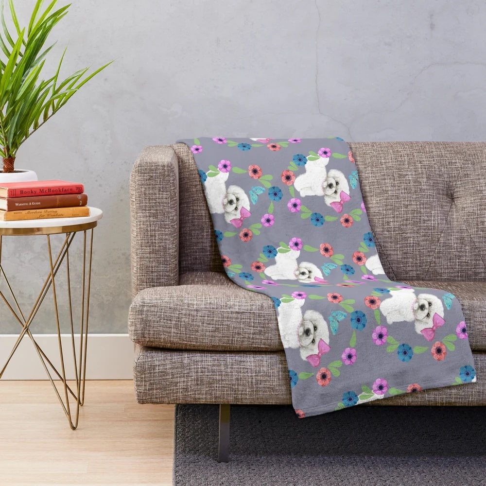 Bichon Frise and Butterfly Plush Blanket