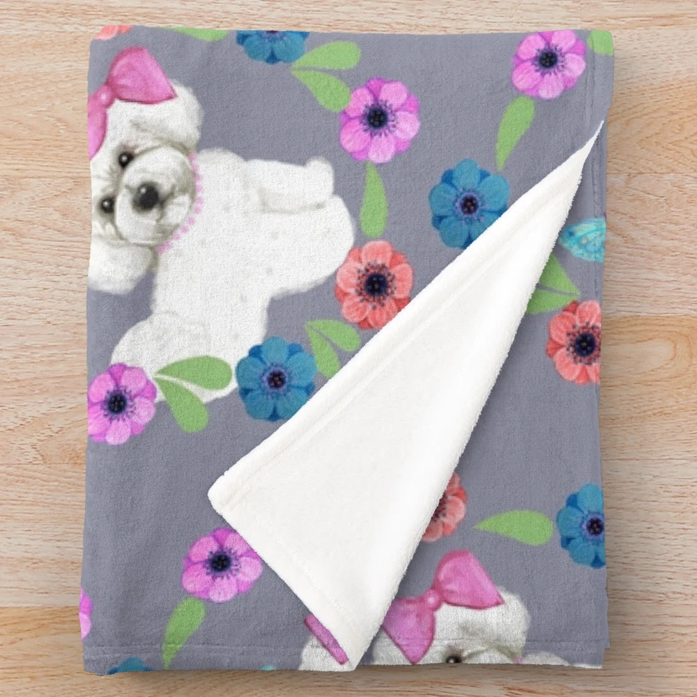 Bichon Frise and Butterfly Plush Blanket