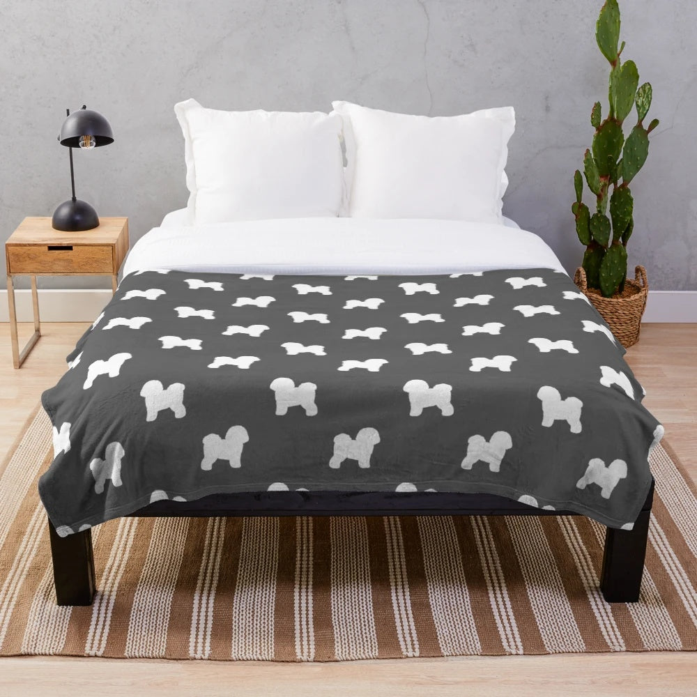 Bichon Frise silhouette design on a soft, plush blanket
