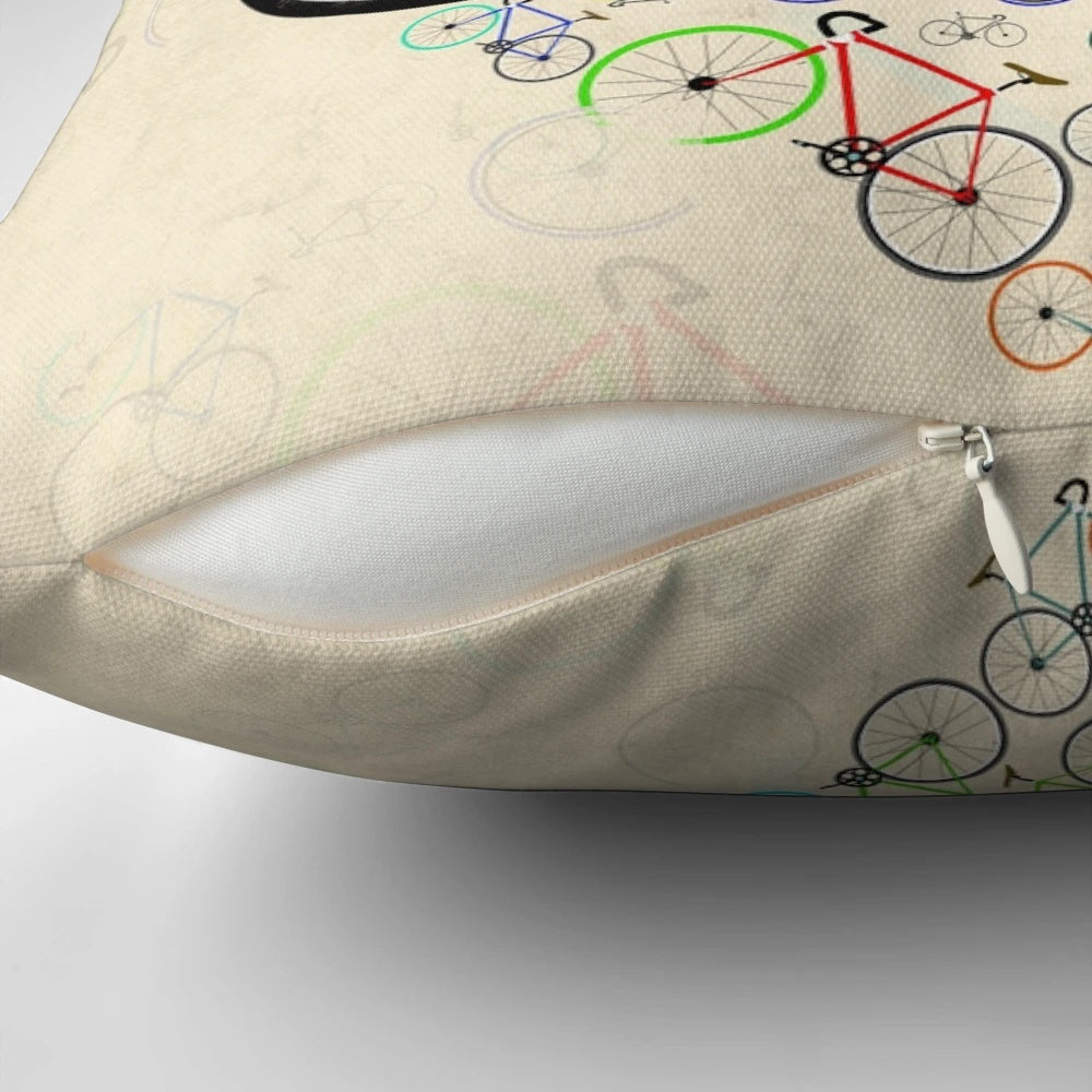 A plush, high-quality pillow featuring a vibrant bicycle design, perfect for bike lovers.