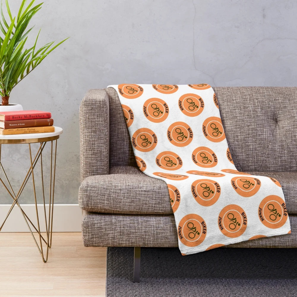 Biker Junkie plush blanket with motorcycle and cycling design