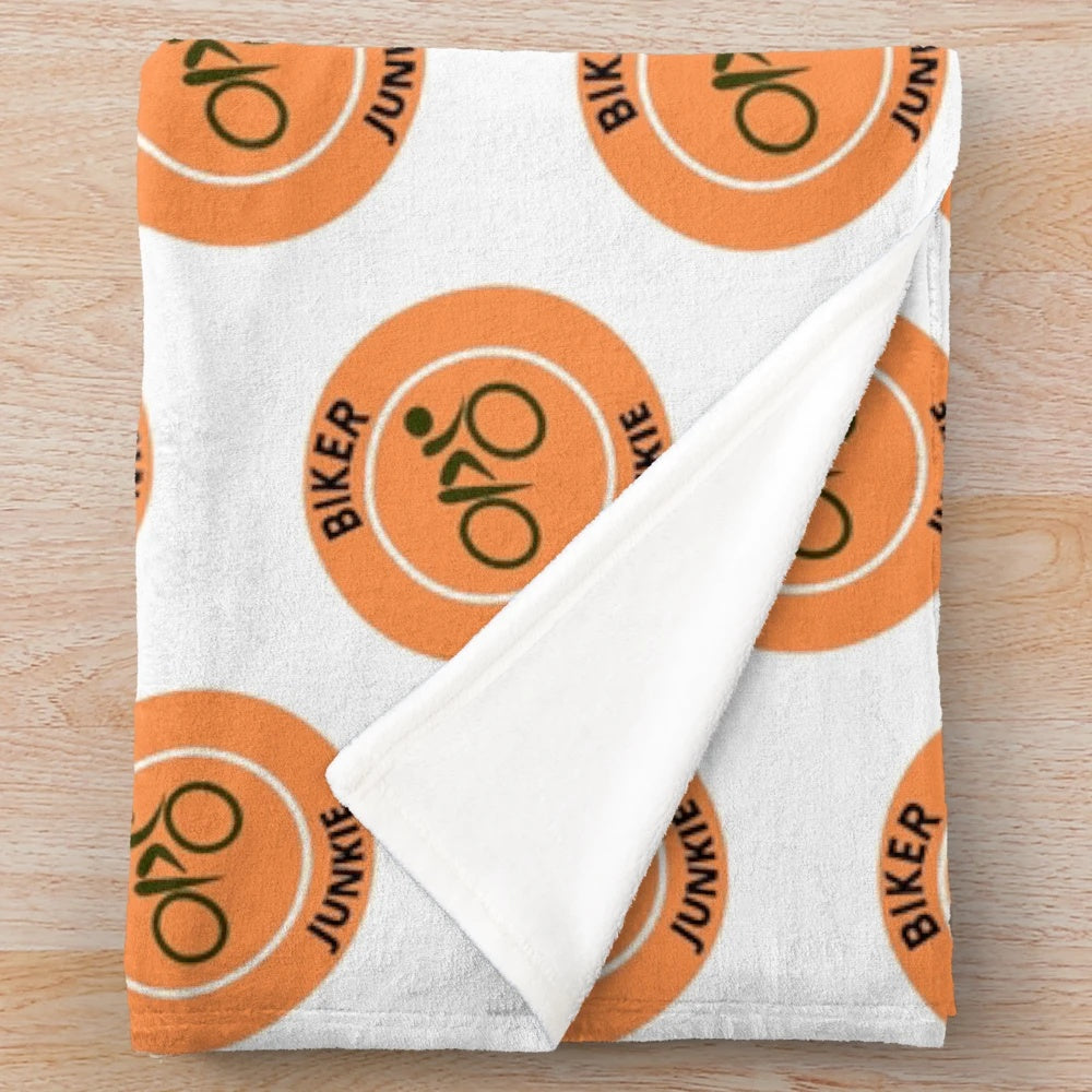 Biker Junkie plush blanket with motorcycle and cycling design