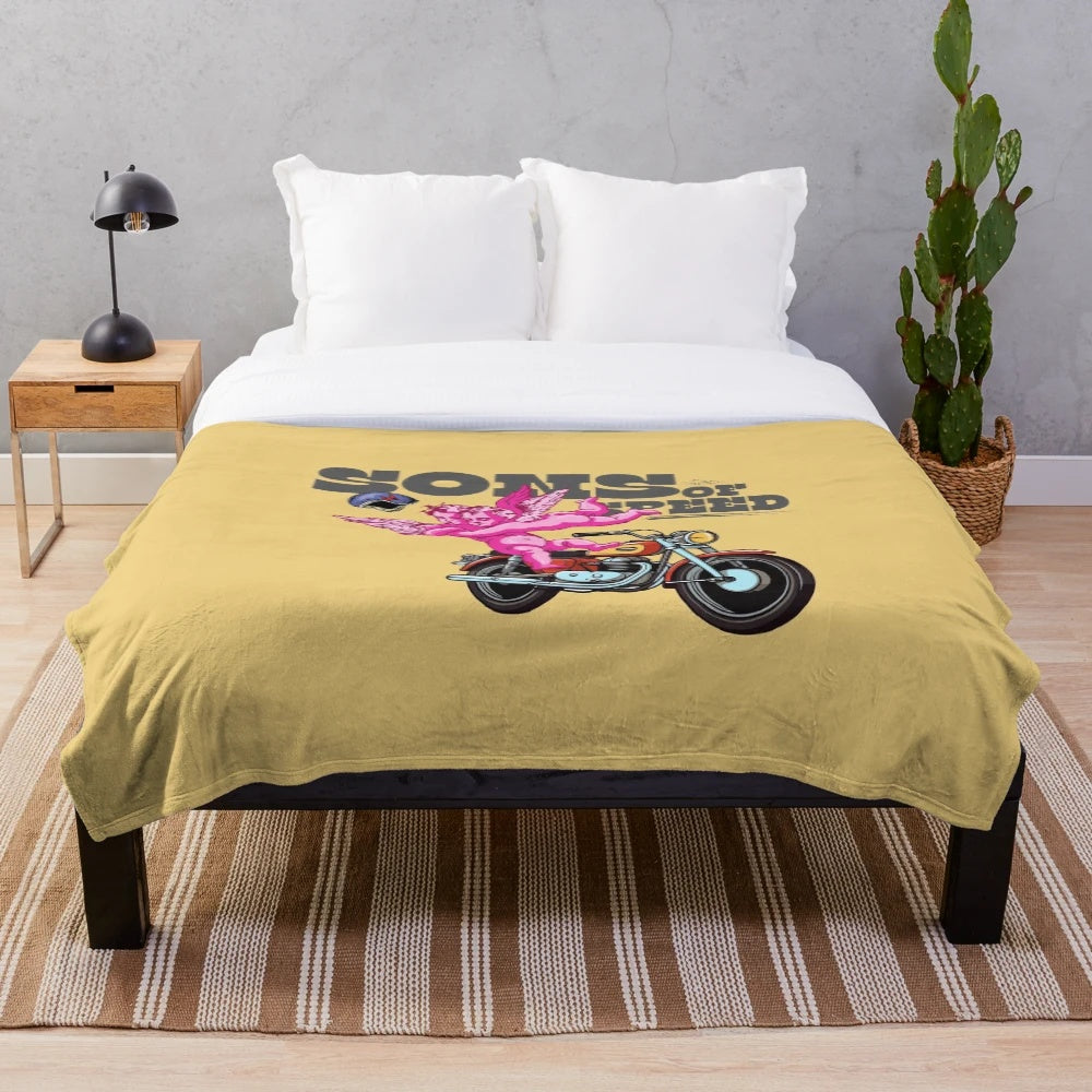 Plush Blanket Featuring Biker-Inspired Artwork