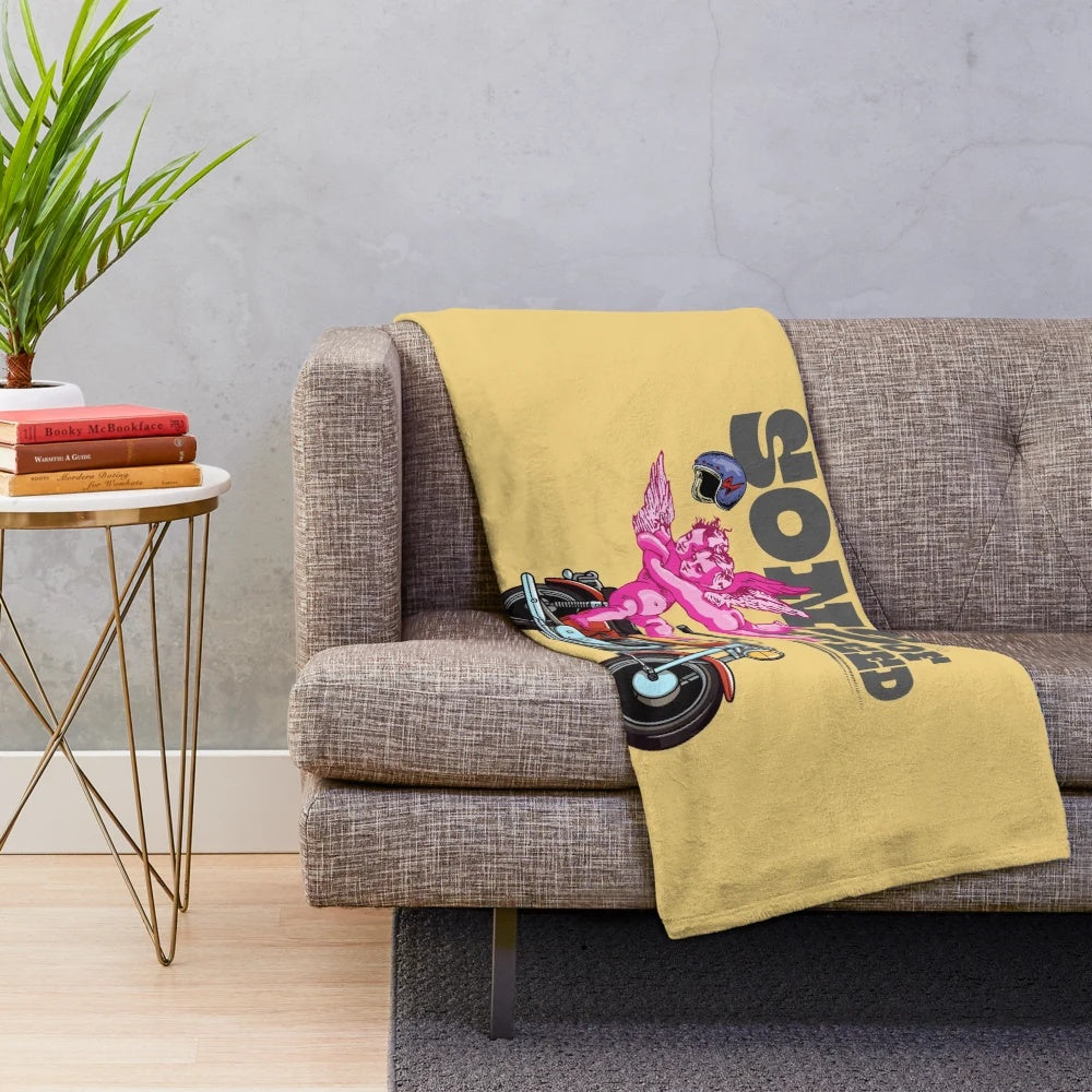 Plush Blanket Featuring Biker-Inspired Artwork