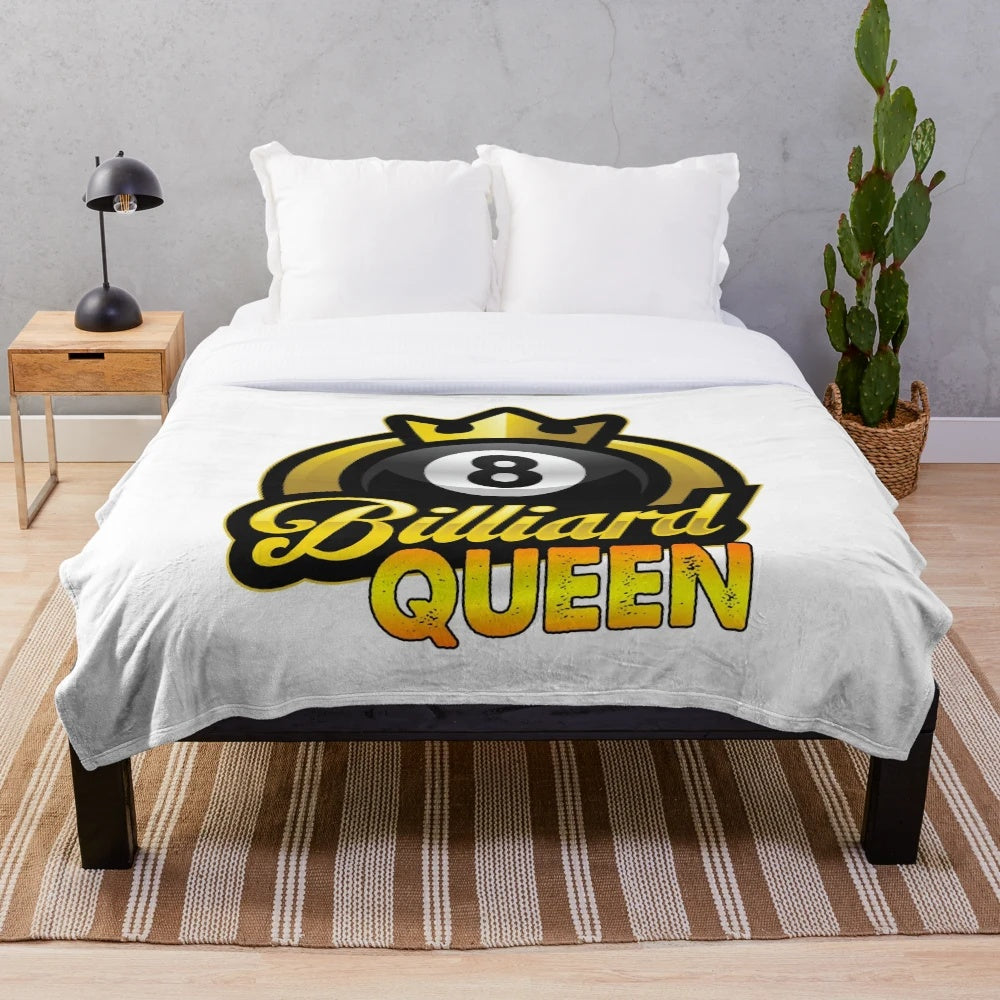 Billiards-themed plush blanket with pool cue and balls design