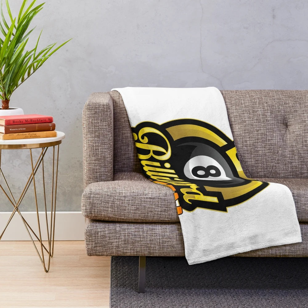 Billiards-themed plush blanket with pool cue and balls design