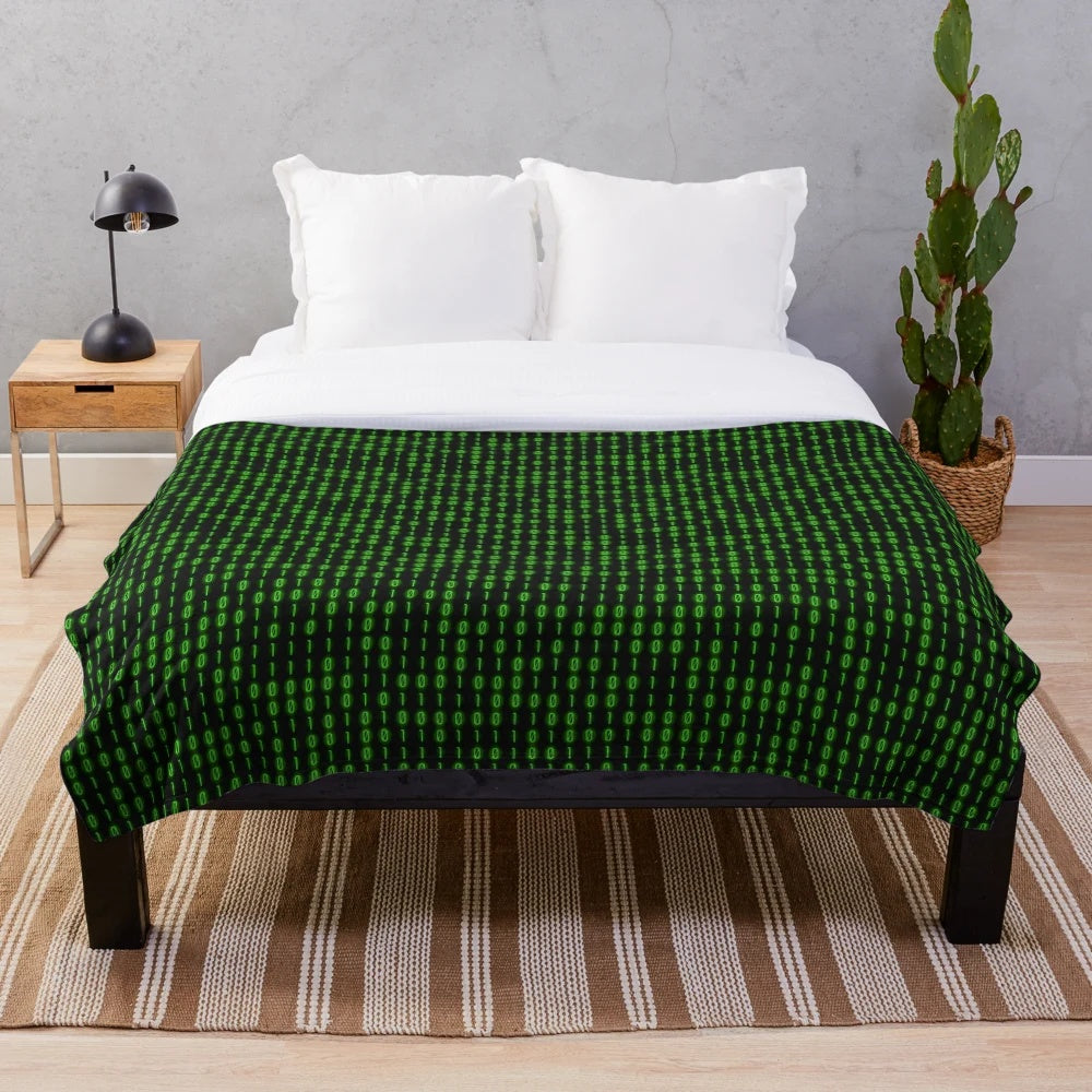 Binary code printed plush blanket