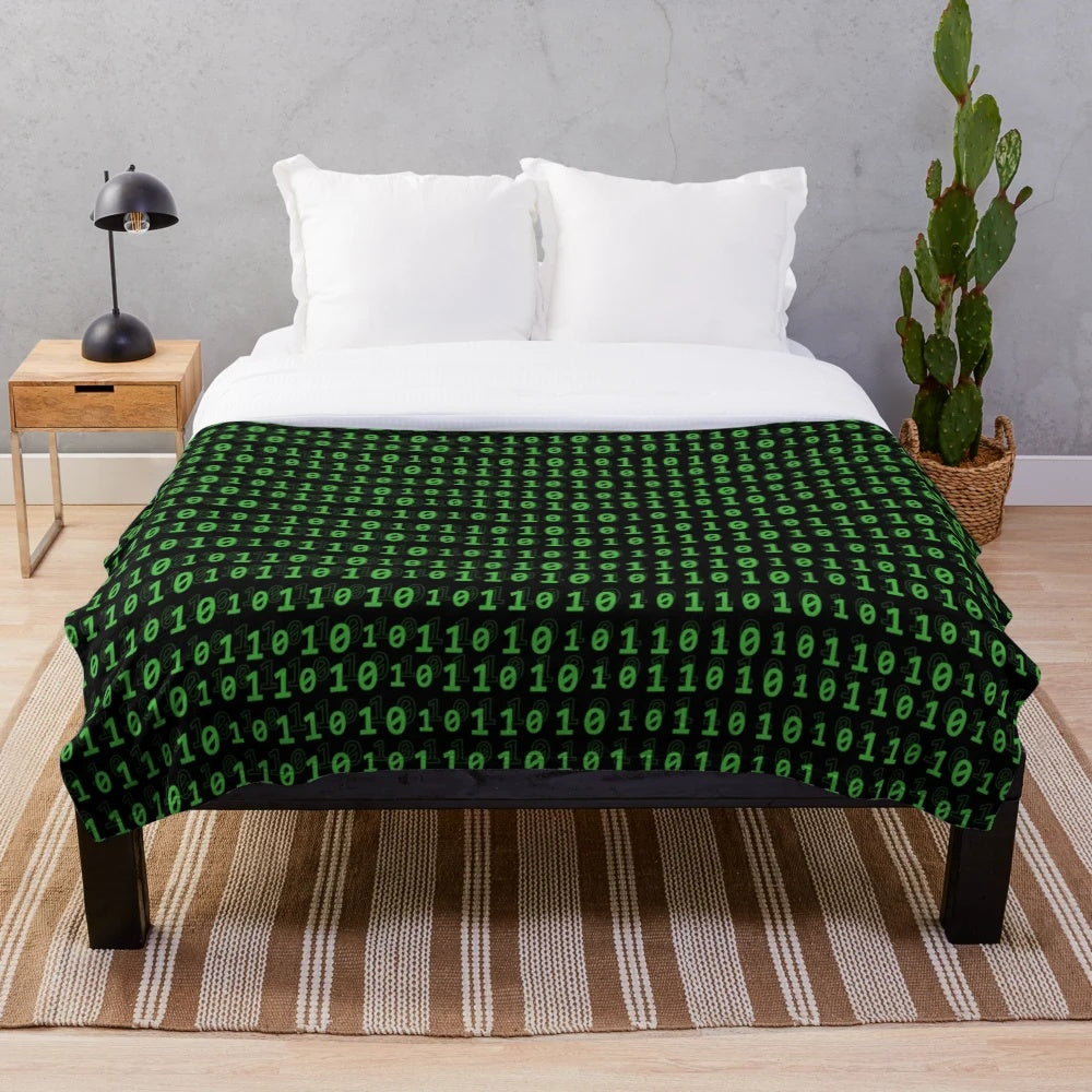 Plush blanket with binary numbers design for computer programmers