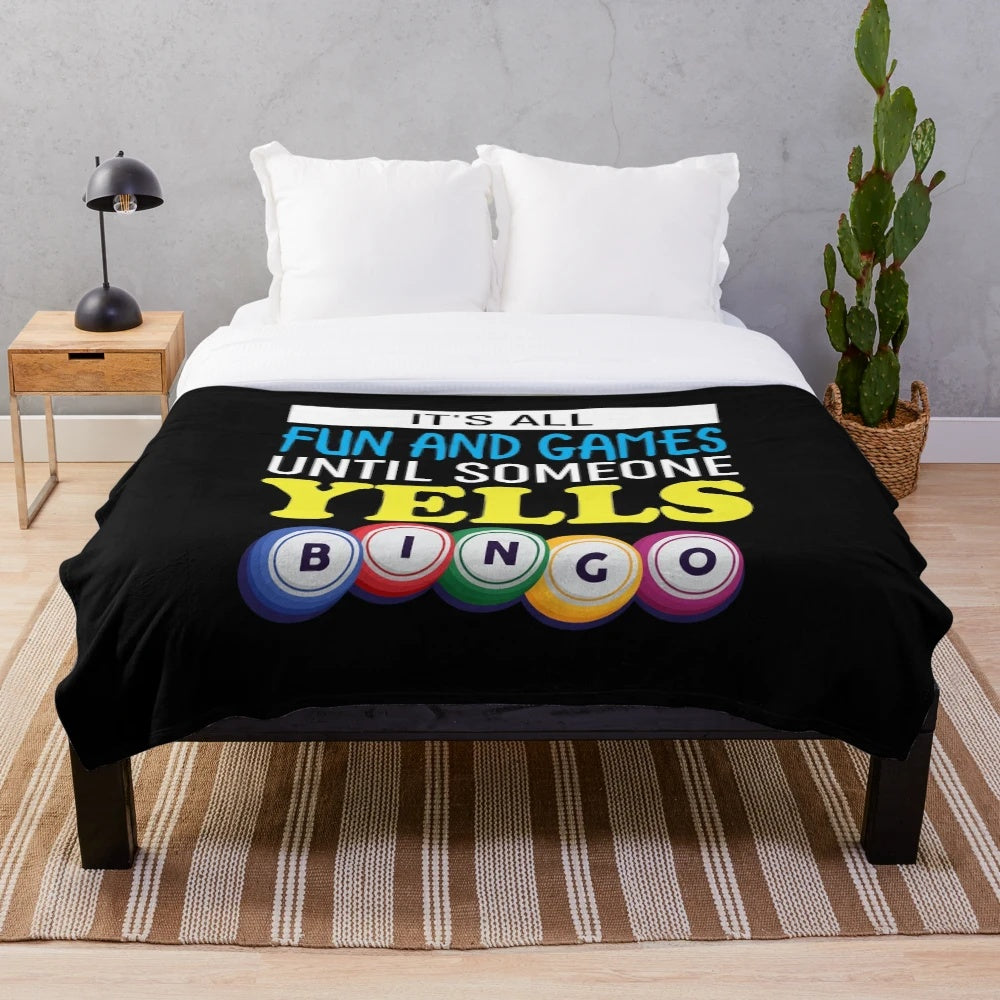 Funny Bingo Lover Plush Blanket with Bingo Themed Design