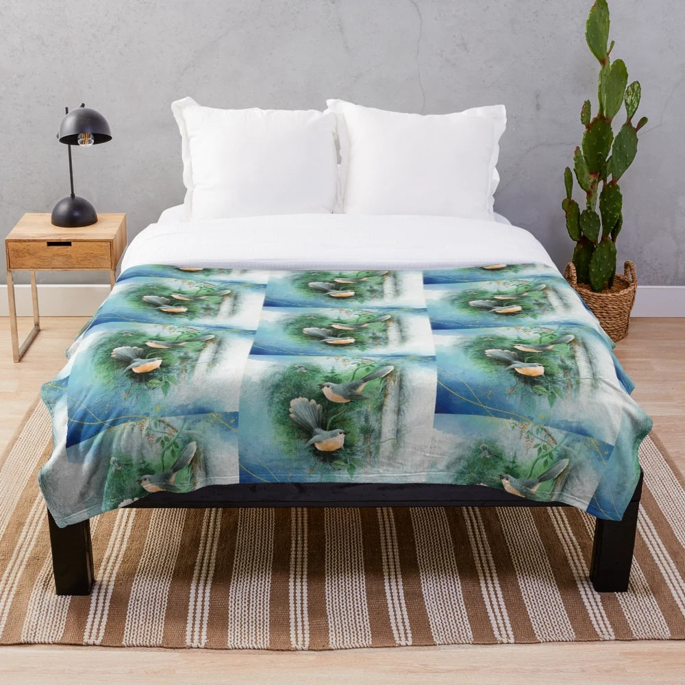 Beautiful birds couple plush blanket for home decor
