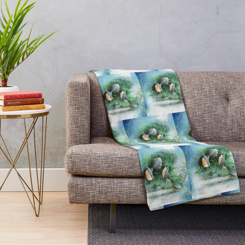 Beautiful birds couple plush blanket for home decor
