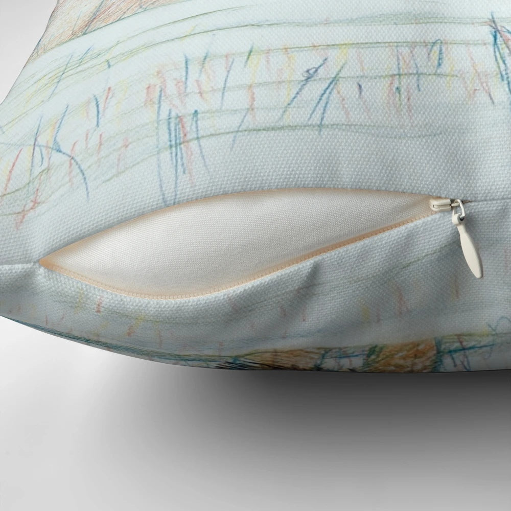 Closeup of a soft, plush bison pillow with a nature and wildlife design.