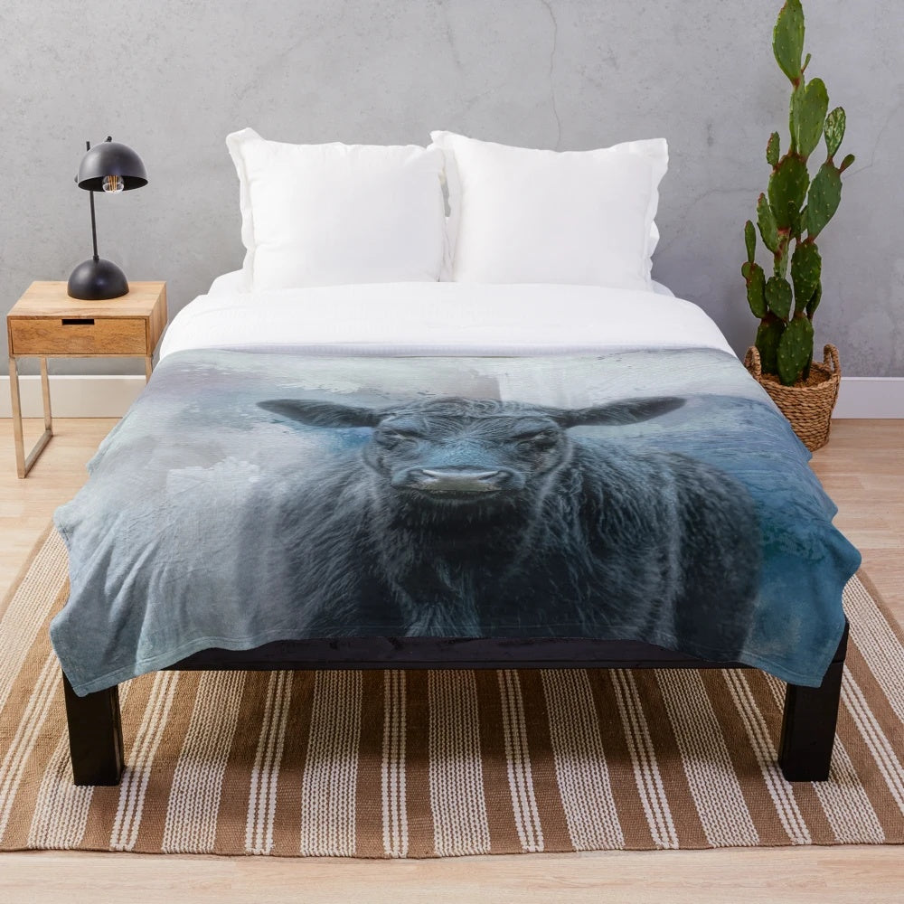 Black Aberdeen Angus Cow Plush Blanket